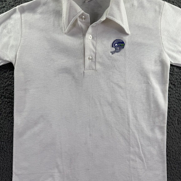 Seattle Seahawks Polo Shirt Boys 14-16 Vintage 70s Logo7 Point Collar Embroidere - Picture 9 of 10